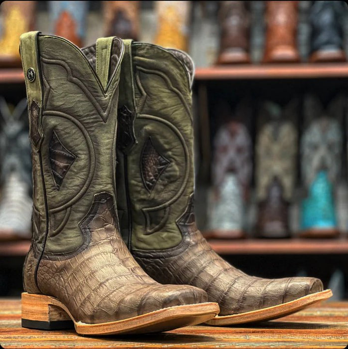 Men's Genuine Caiman Belly Square Toe Boots Savage Black