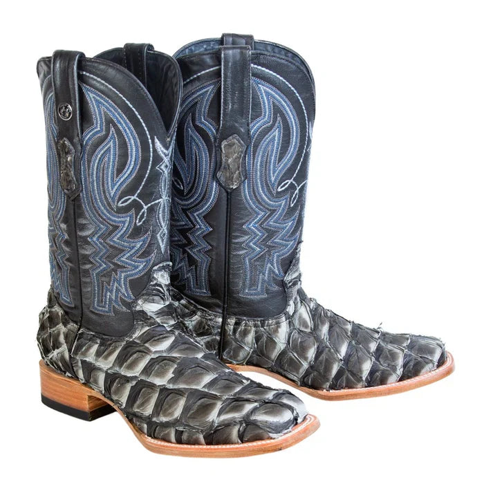 Men's Genuine Monster Fish Square Toe Boots Blue