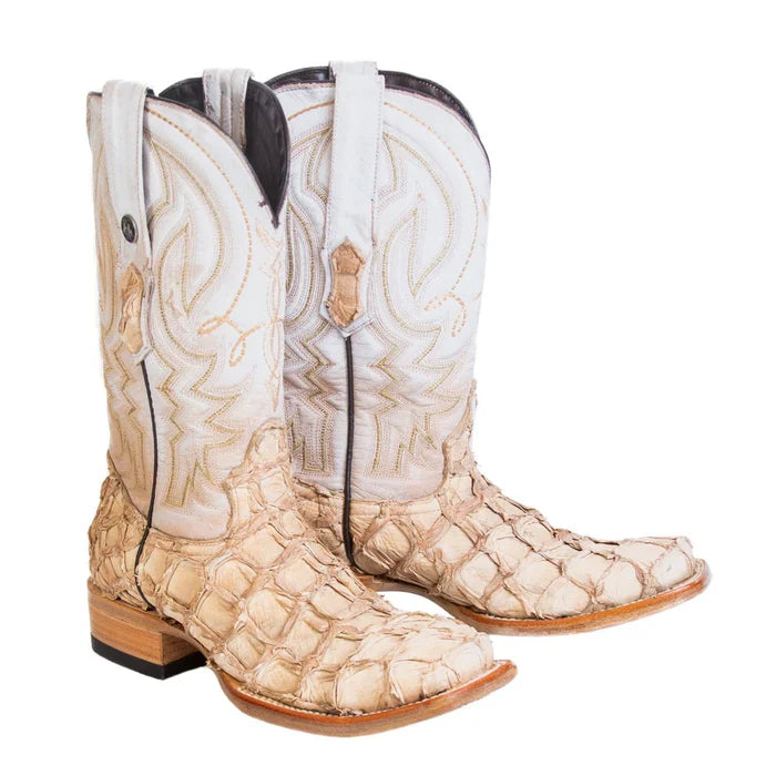 Men's Genuine Monster Fish Square Toe Boots Bone