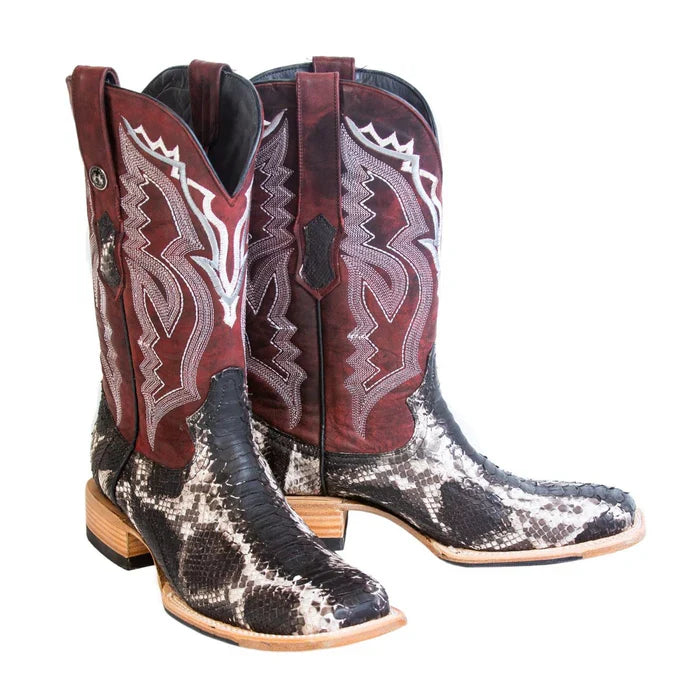 Botas de punta cuadrada de piel de pitón auténtica para hombre de Tanner Mark, color natural