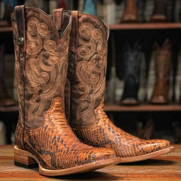 Python Boots 6 Toe Men's Medina Genuine Python Square Toe Boots Brandy – ParaHombreUSA