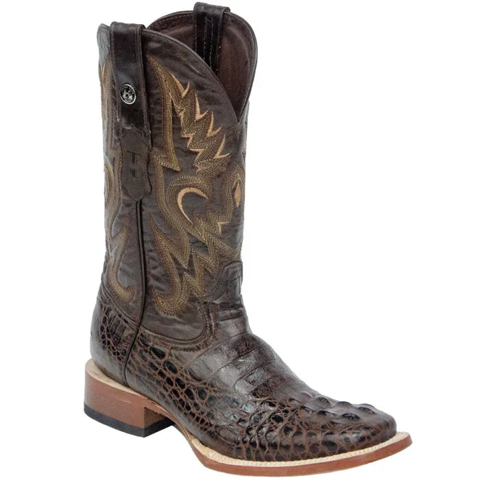 Men's Print Caiman Hornback Square Toe Boots Brown