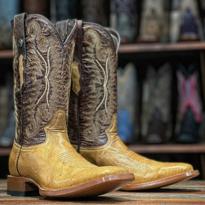 Men's Poteet Genuine Smooth Ostrich Square Toe Boots Brown