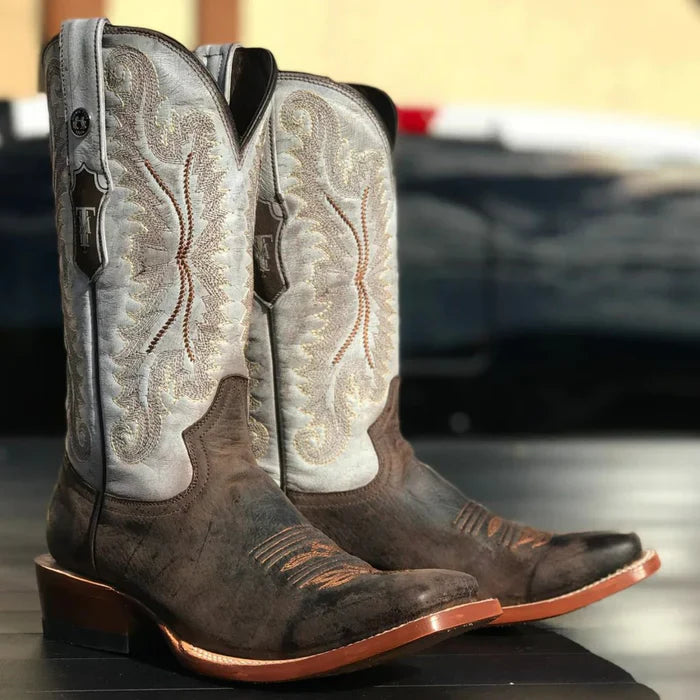 Men's Square Toe Buffalo Leather Boots Brown