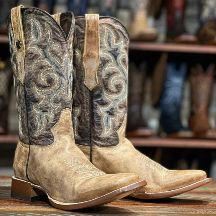 Men's Square Toe Leather Boots Olden Tan