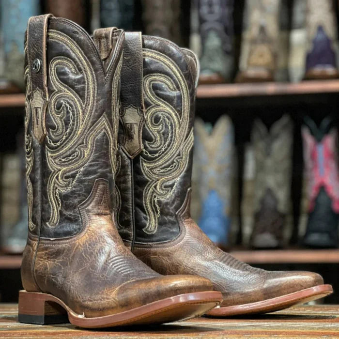 Botas de cuero con punta cuadrada Tioga para hombre de Tanner Mark Damiana Moka