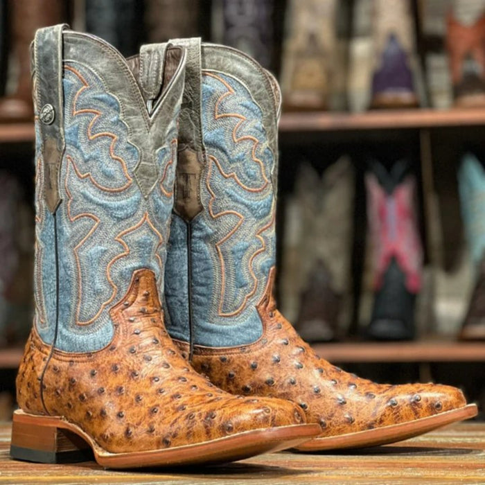 Botas de punta cuadrada de avestruz con estampado Van Zandt para hombre de Tanner Mark en color coñac
