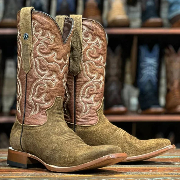 the boot jack - Botas de cuero con punta cuadrada Whiskey Jack para hombre de Tanner Mark, color marrón Ruff Out