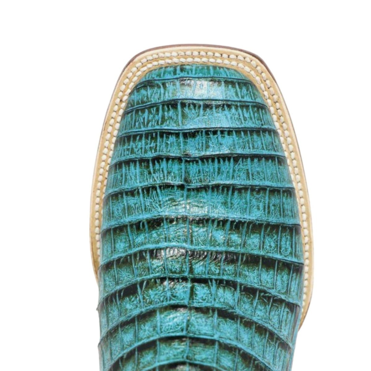 Tanner Mark Women's 'Agave Sky' Print Caiman Belly Square Toe Boots Turquoise