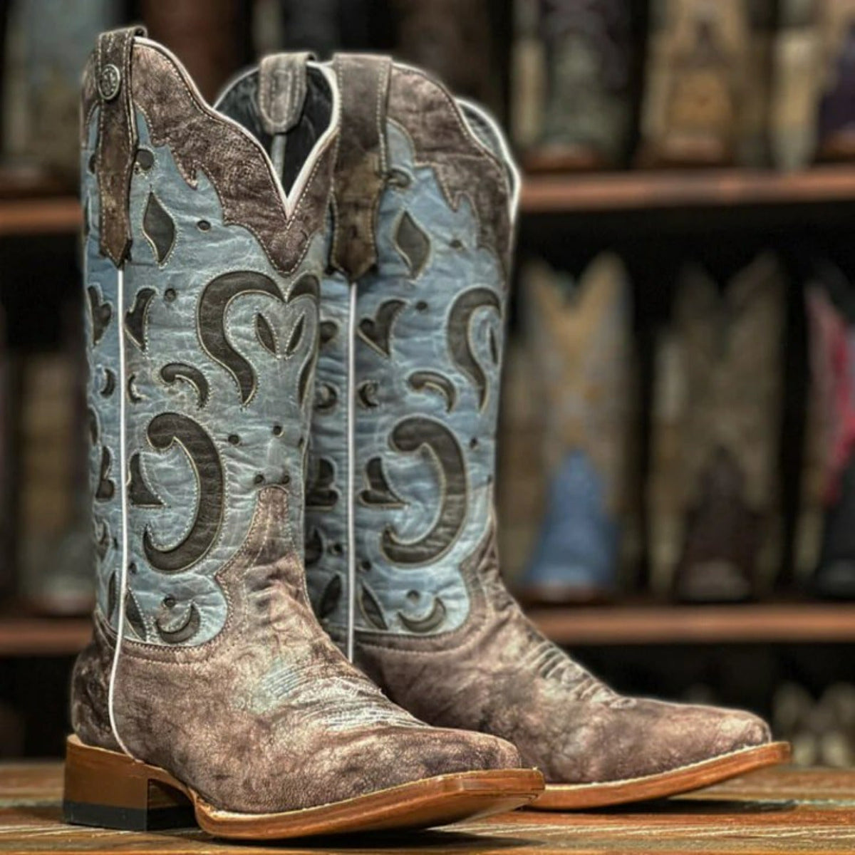 Tanner Mark Women's 'Blue Magic' Square Toe Leather Boots Blue