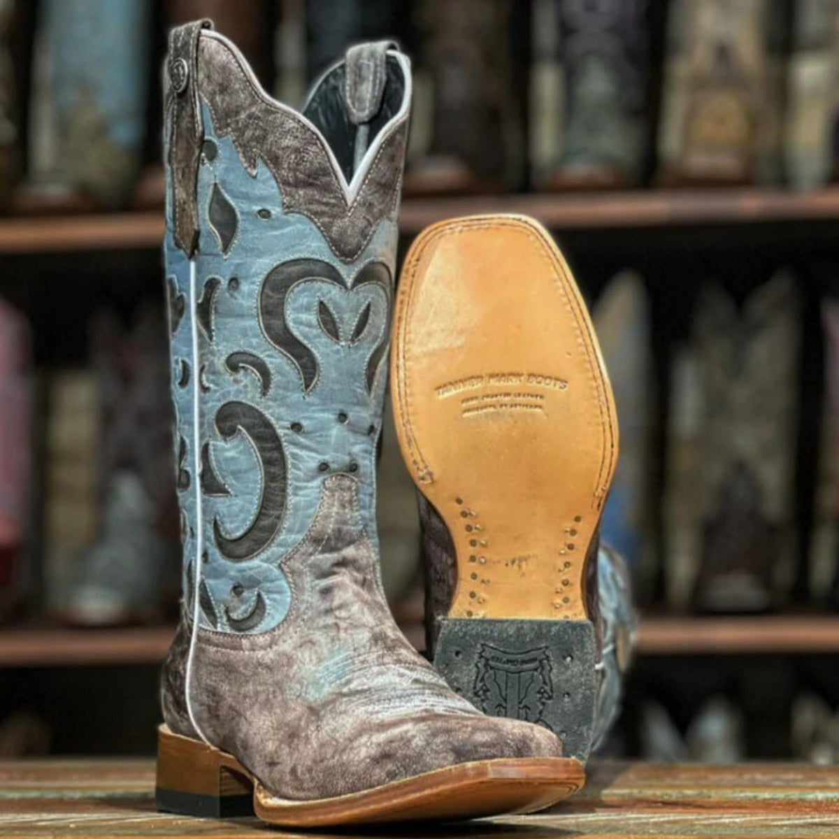 Tanner Mark Women's 'Blue Magic' Square Toe Leather Boots Blue