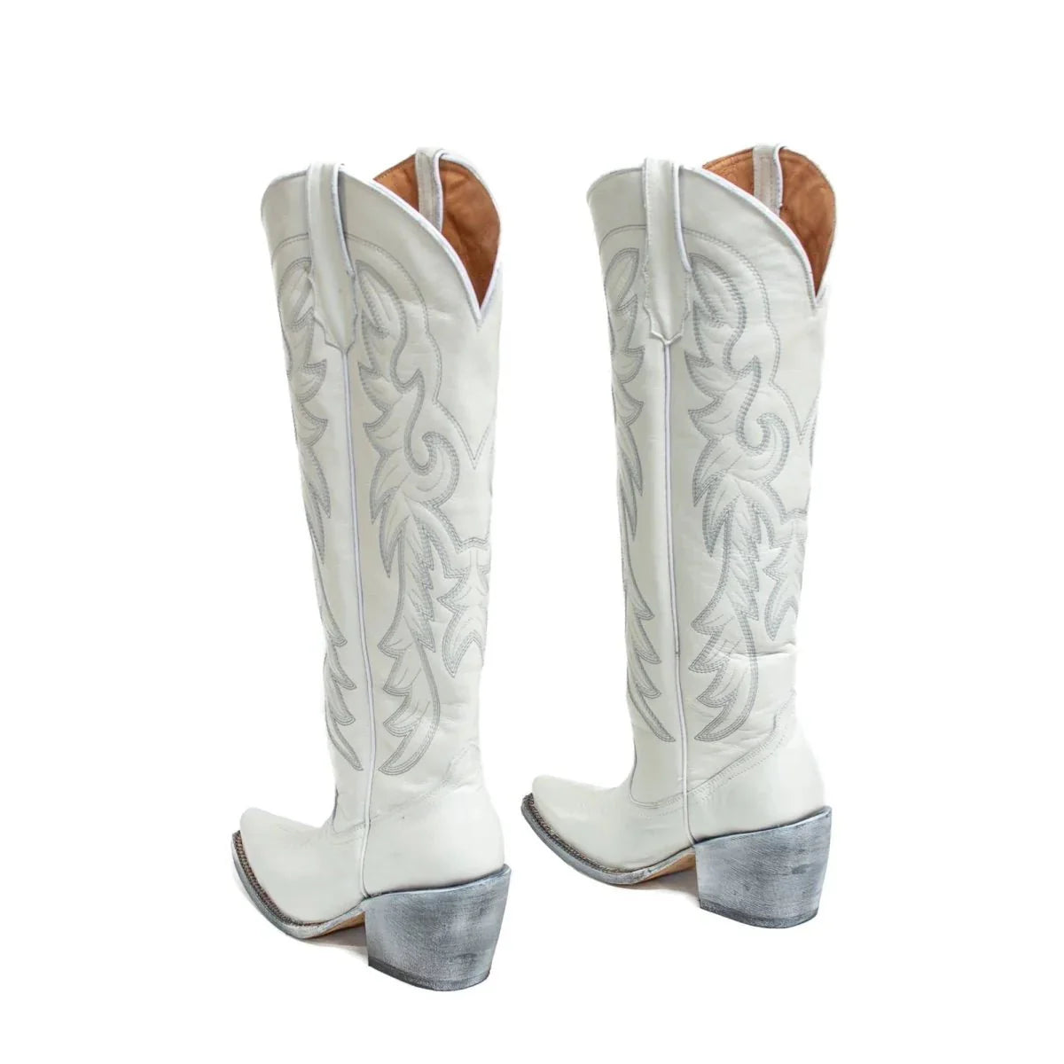 Tanner Mark Women's Cheyenne Snip Toe Fashion Heel Knee High Leather Boots White