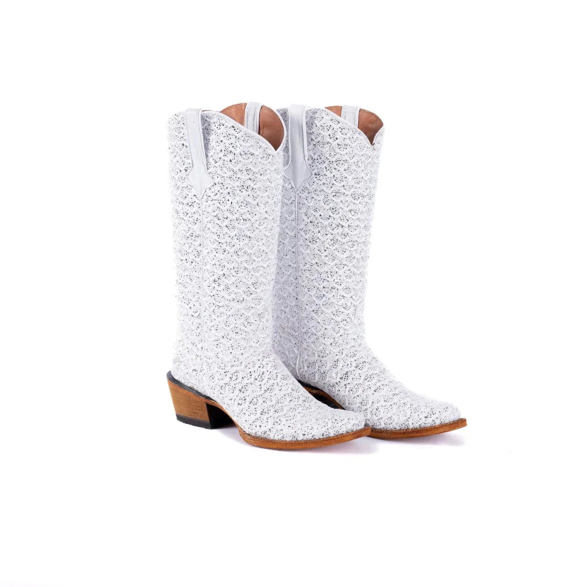 Tanner Mark Women's Dragon Square Toe Leather Boots White & Silver