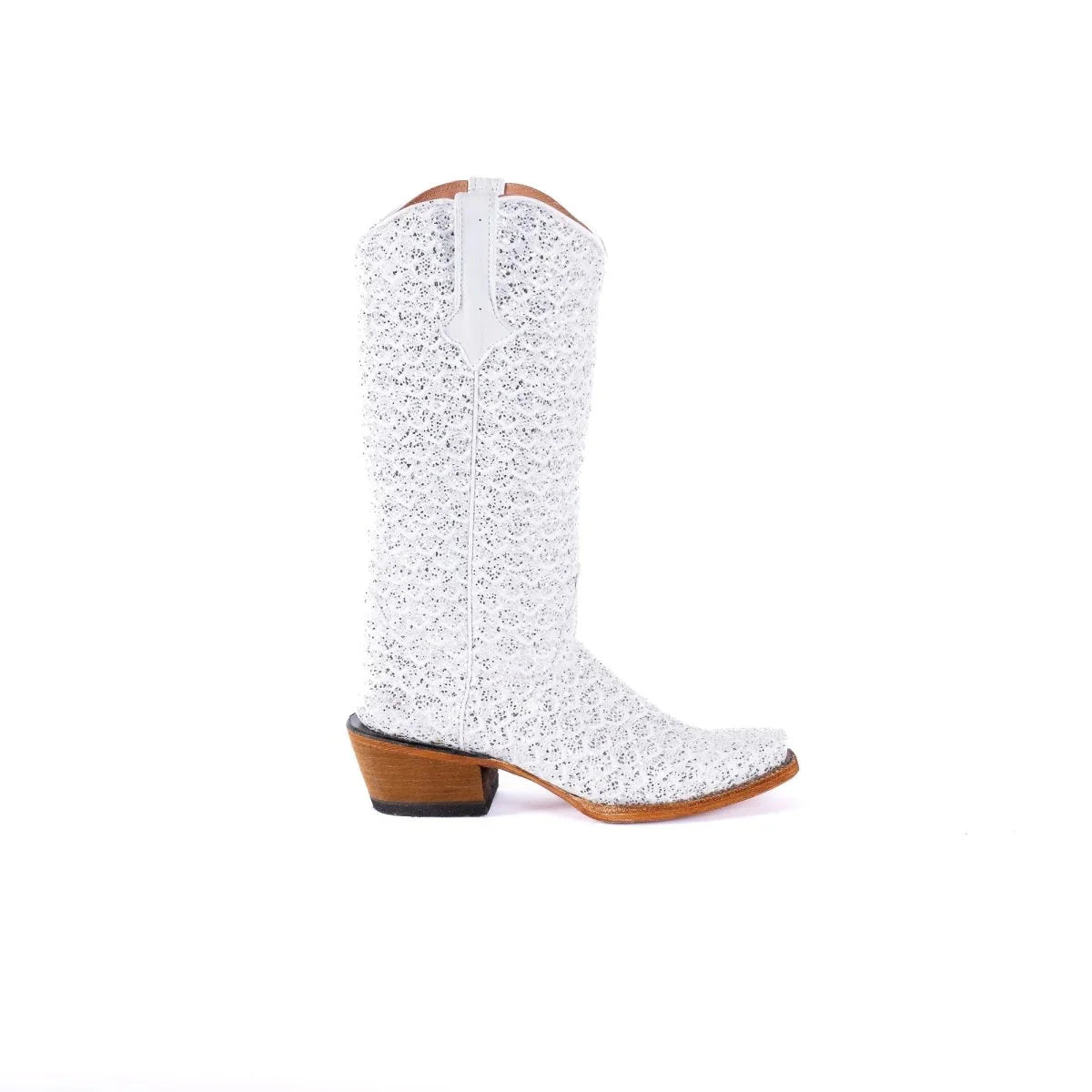 Tanner Mark Women's Dragon Square Toe Leather Boots White & Silver