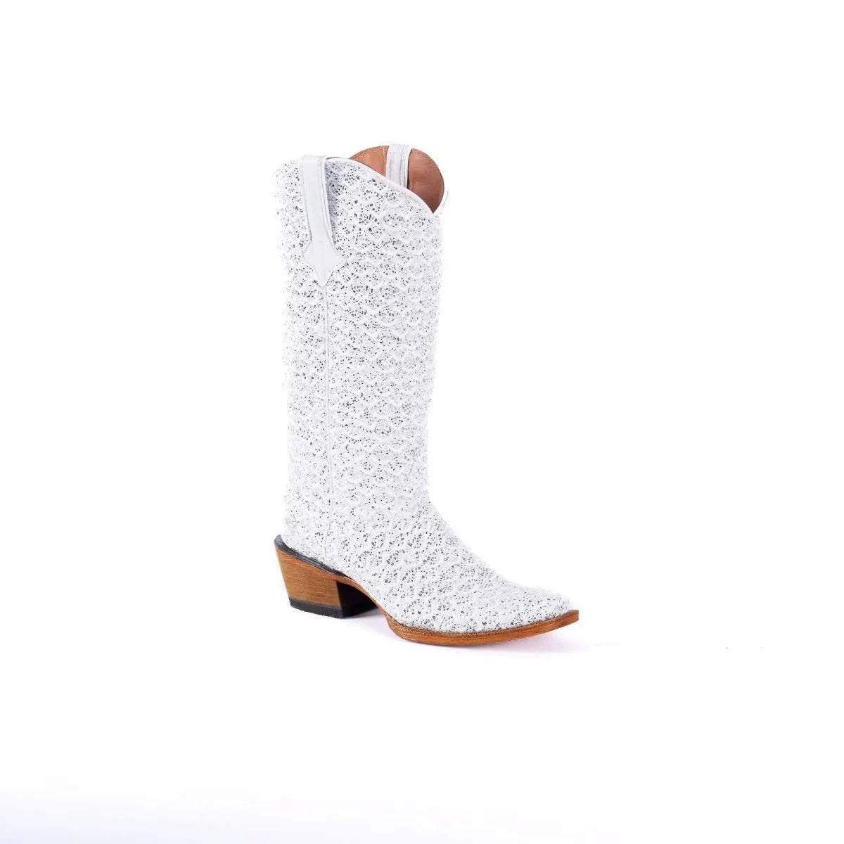 Tanner Mark Women's Dragon Square Toe Leather Boots White & Silver