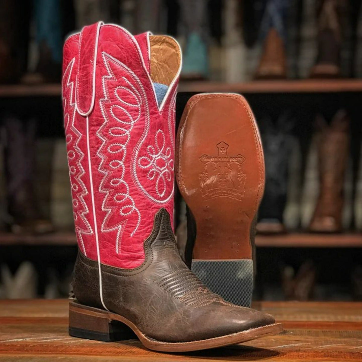 Tanner Mark Women's Emery Square Toe Leather Boots Brown