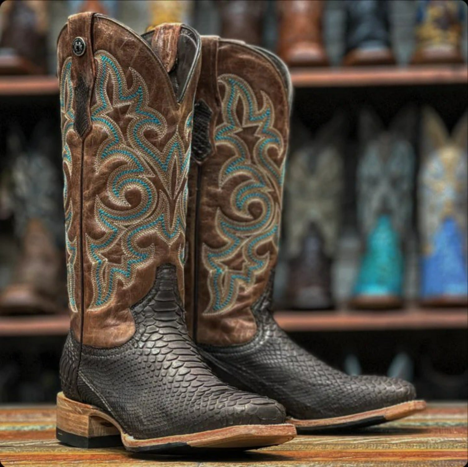 Tanner Mark Women's Genuine Python Square Toe Boots Matte Brown TMLX20 ...