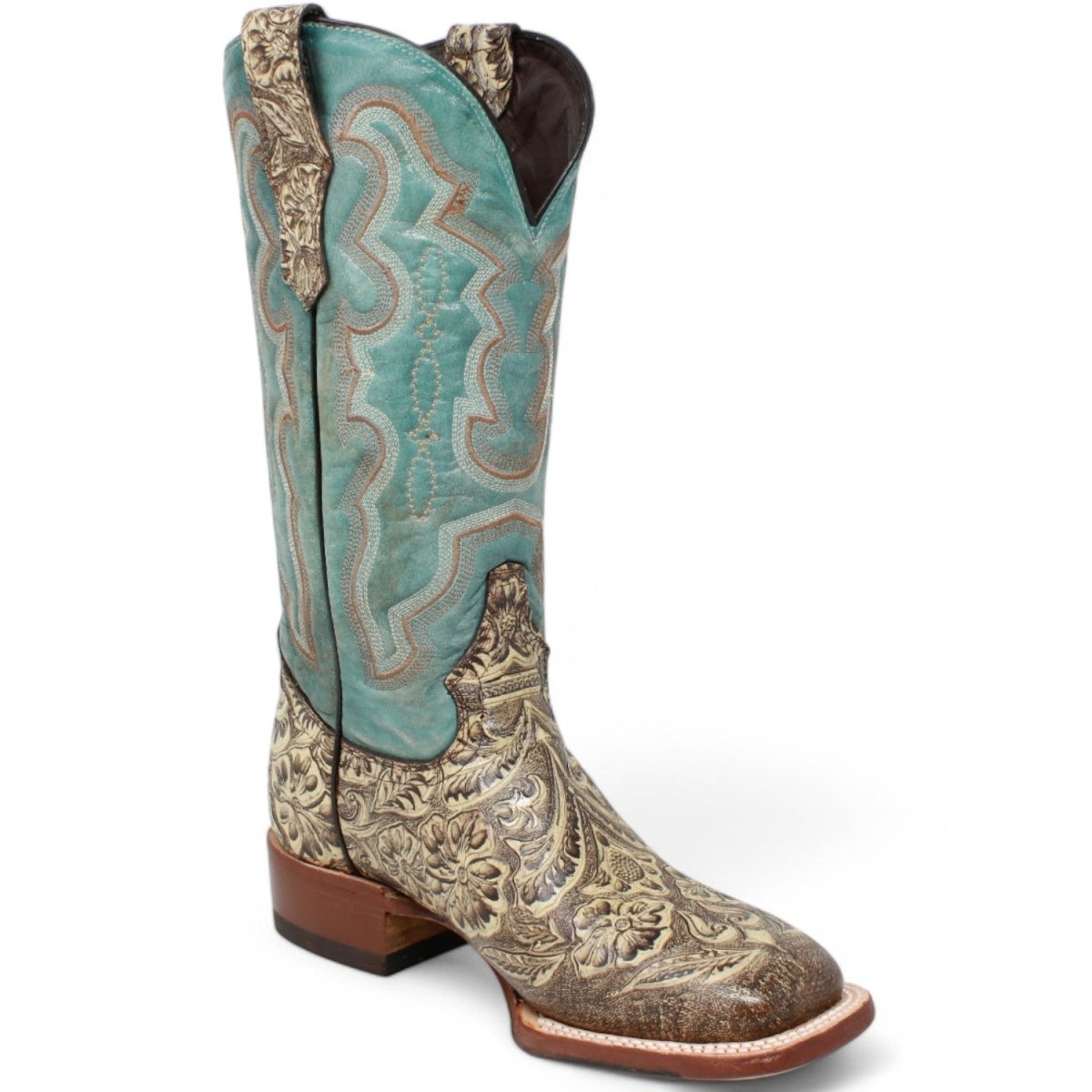 Tanner Mark Women's Hand Tooled Square Toe Leather Boots Brown