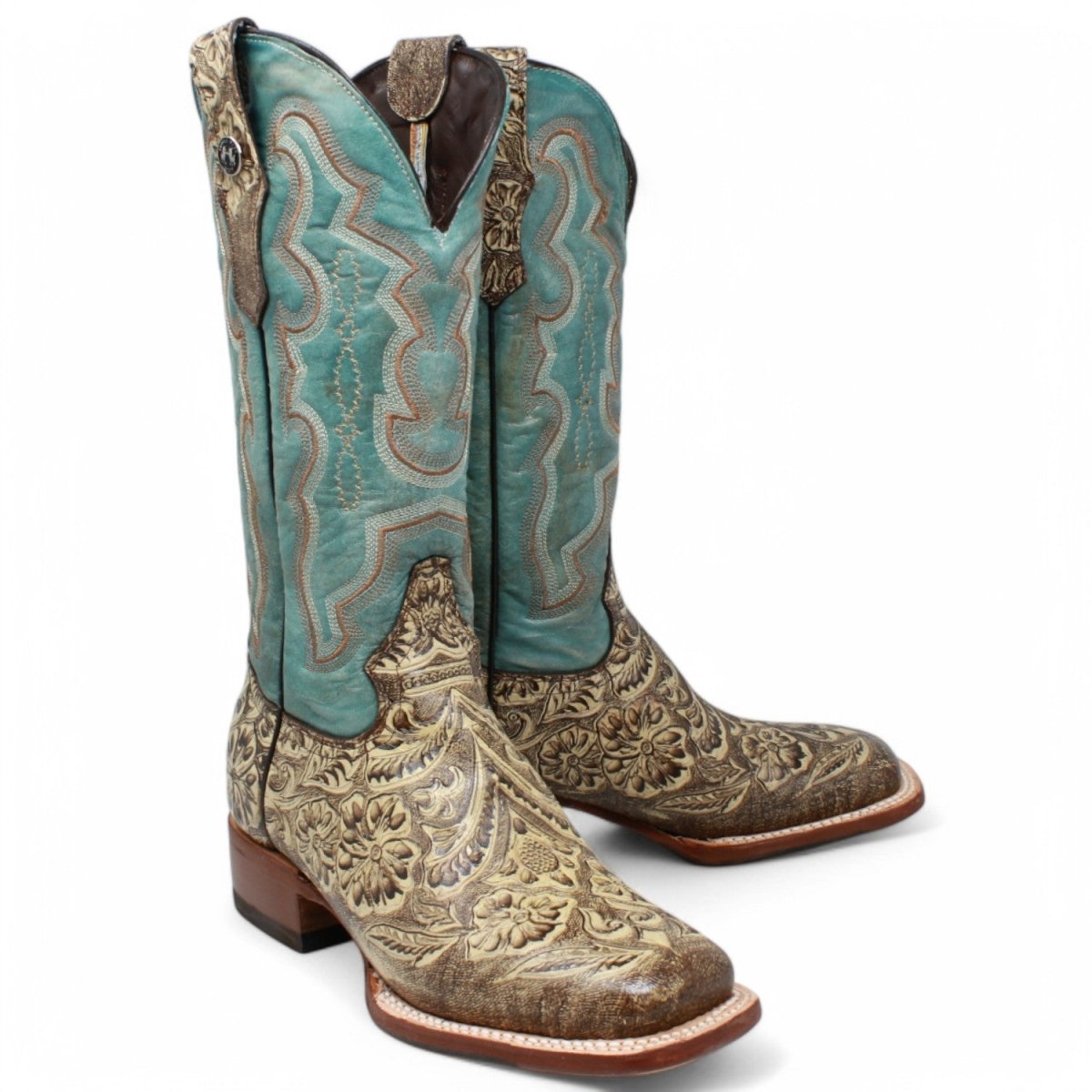Tanner Mark Women's Hand Tooled Square Toe Leather Boots Brown