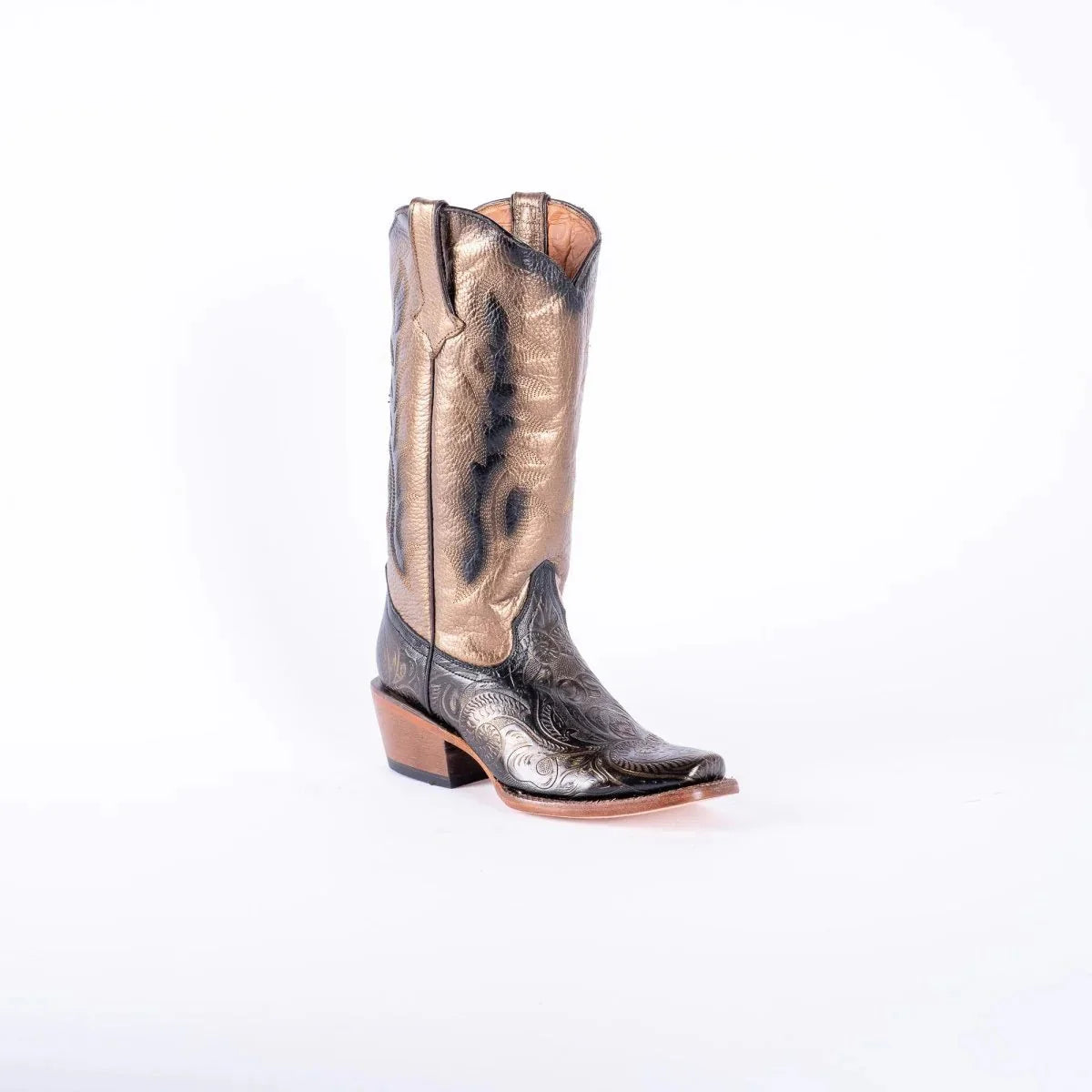 Tanner Mark Women's Hand Tooled Square Toe Leather Boots Gold