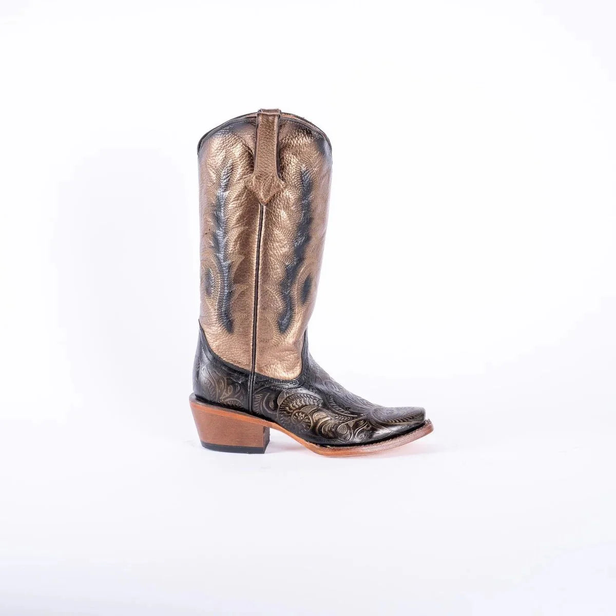 Tanner Mark Women's Hand Tooled Square Toe Leather Boots Gold