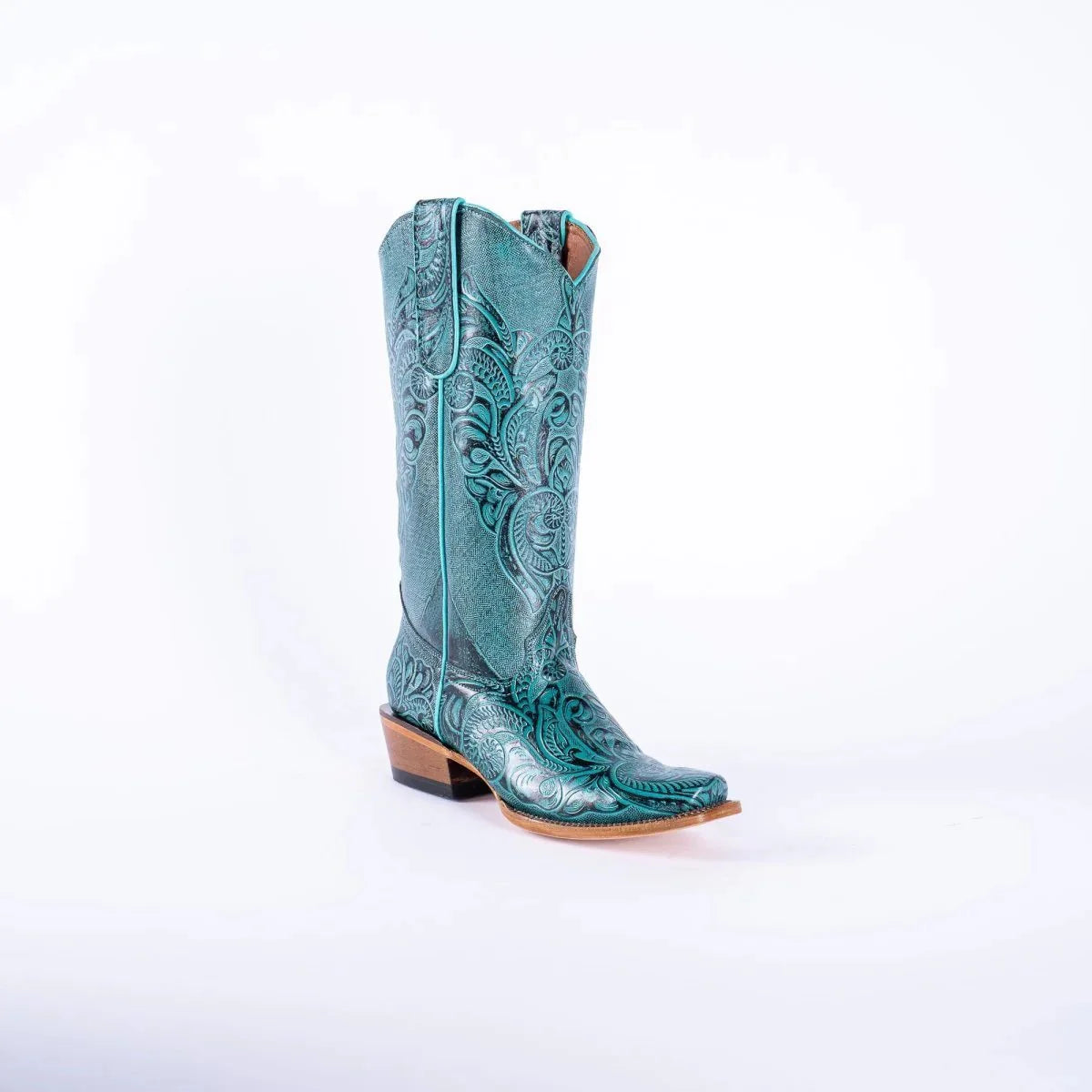 Tanner Mark Women's Hand Tooled Square Toe Leather Boots Turquoise