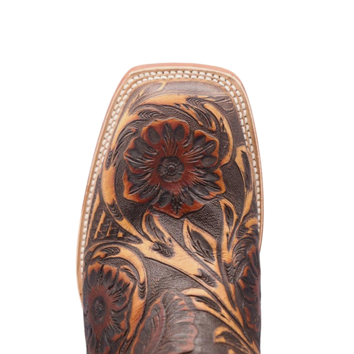 Tanner Mark Women's Jaw Dropper Hand Tooled Square Toe Leather Boots Cognac TML207088