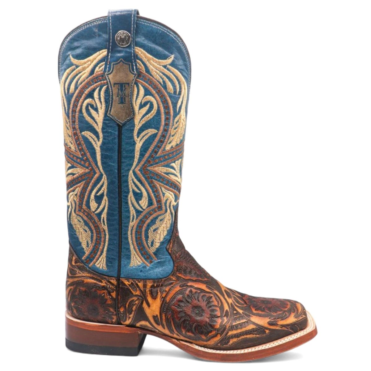 Tanner Mark Women's Jaw Dropper Hand Tooled Square Toe Leather Boots Cognac TML207088