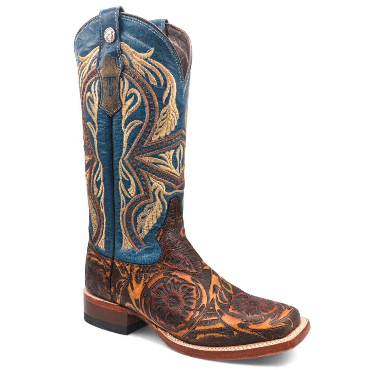 Tanner Mark Women's Jaw Dropper Hand Tooled Square Toe Leather Boots Cognac TML207088