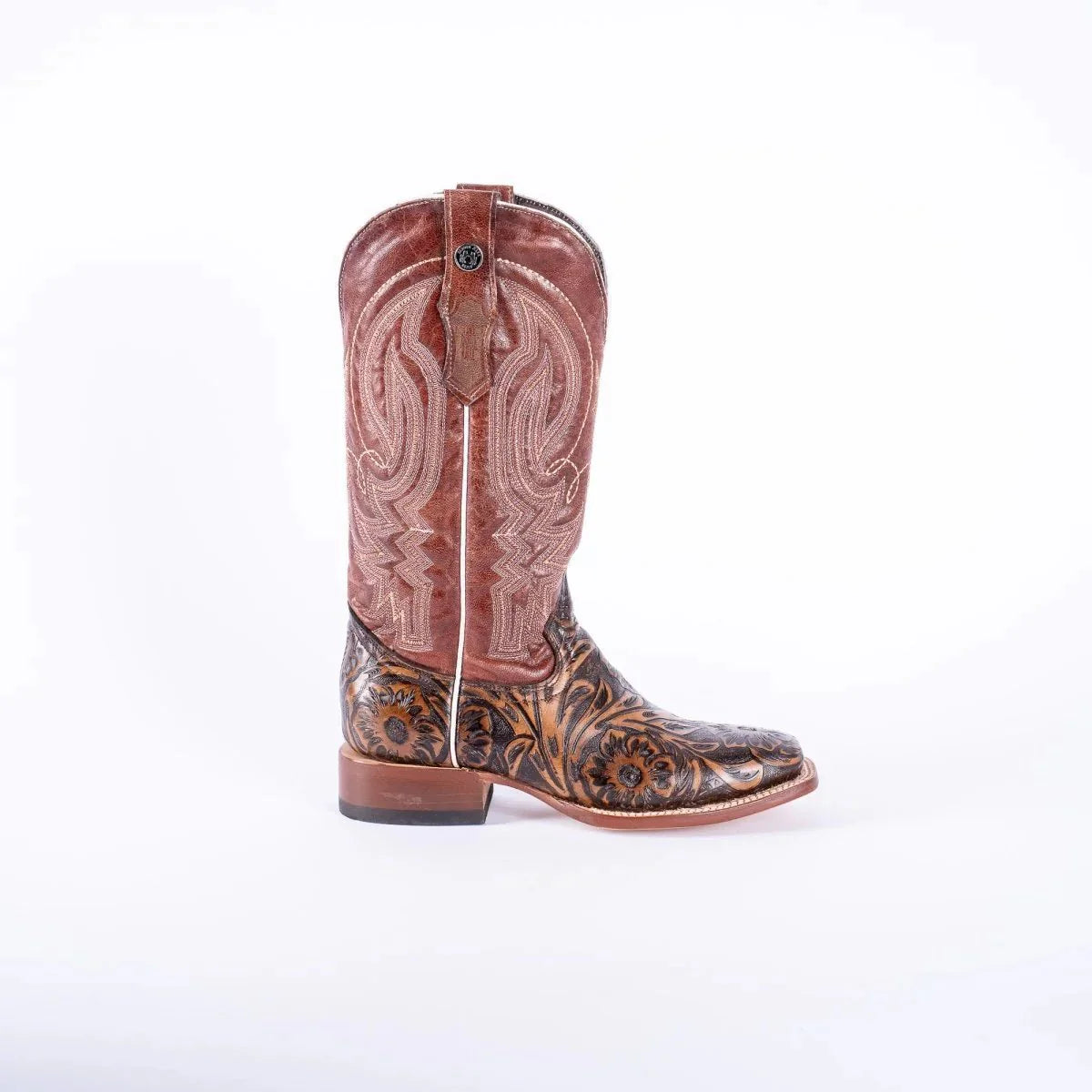 Tanner Mark Women's Jungle Hand Tooled Square Toe Leather Boots Brown