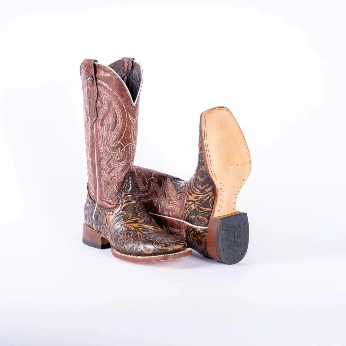 Tanner Mark Women's Jungle Hand Tooled Square Toe Leather Boots Brown