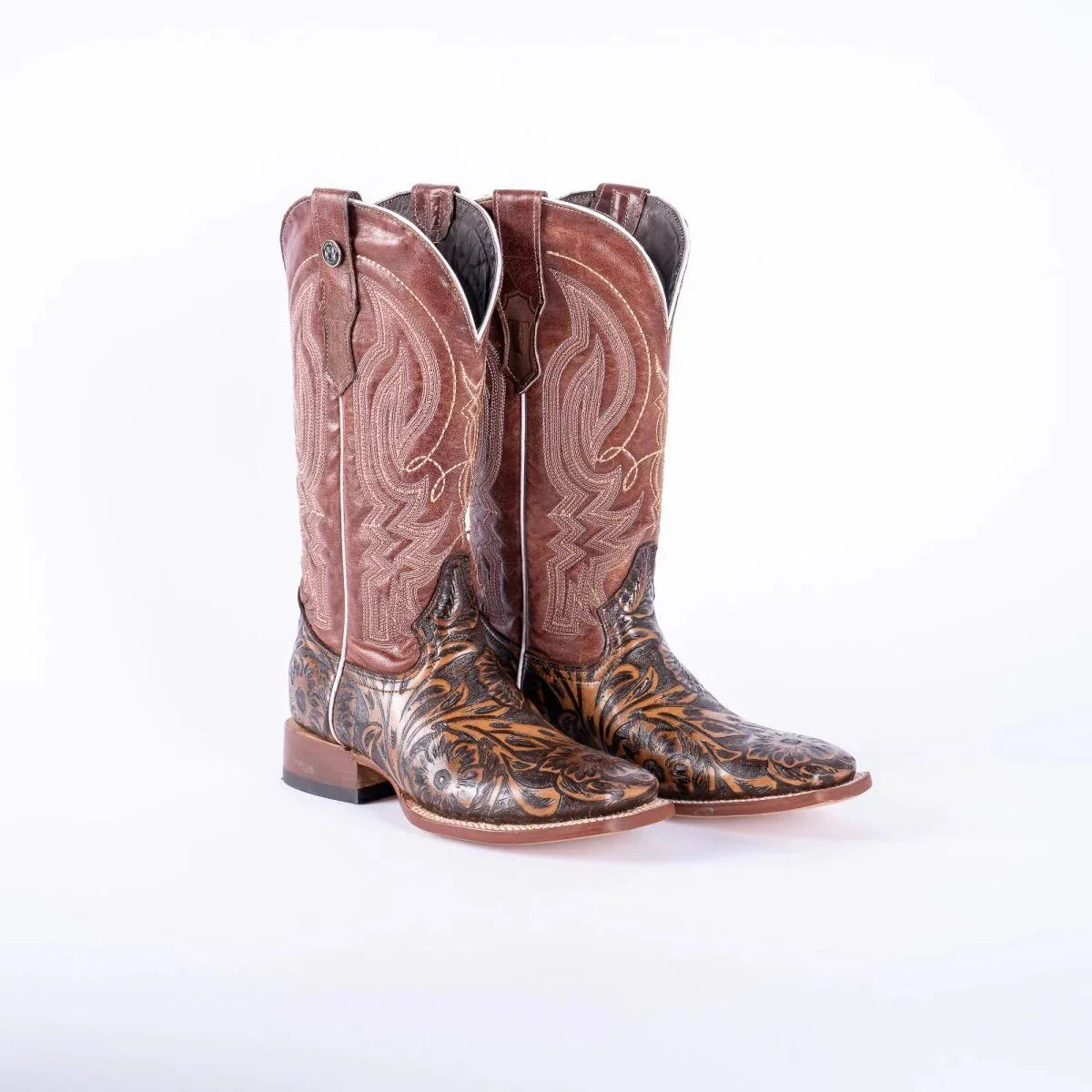 Tanner Mark Women's Jungle Hand Tooled Square Toe Leather Boots Brown
