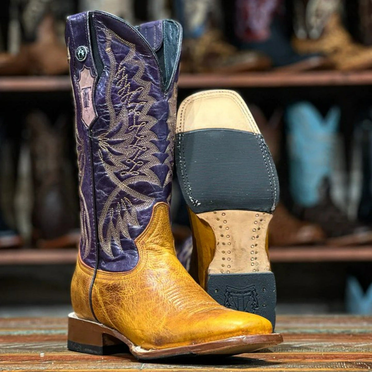 Tanner Mark Women's Leather Square Toe Boots Orange