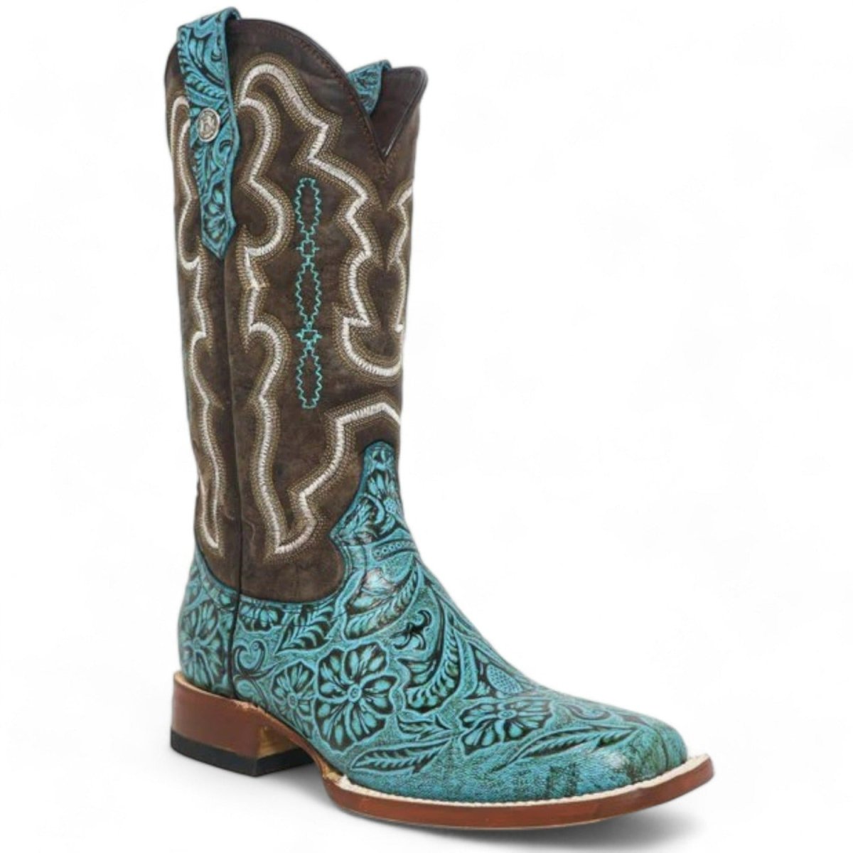 Tanner Mark Women's 'Misty" Hand Tooled Square Toe Leather Boots Turquoise TML207067