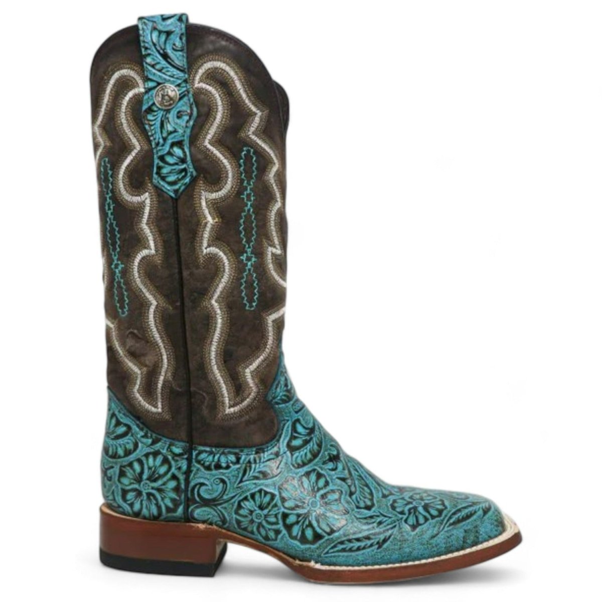 Tanner Mark Women's 'Misty" Hand Tooled Square Toe Leather Boots Turquoise TML207067