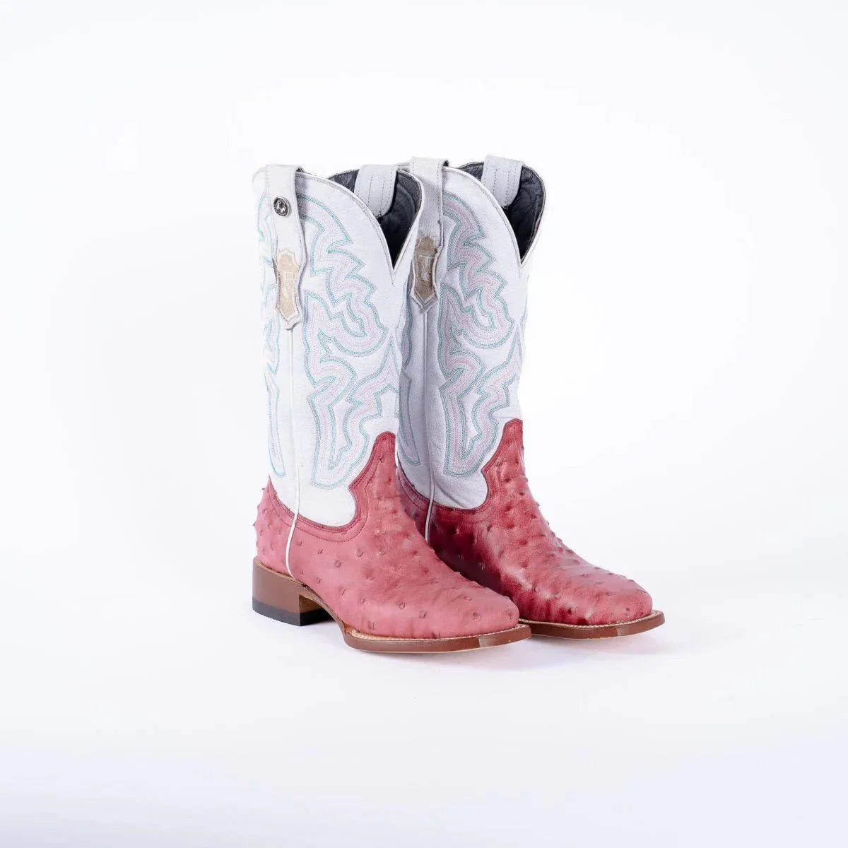Tanner Mark Women's Ostrich Print Square Toe Boots Pink