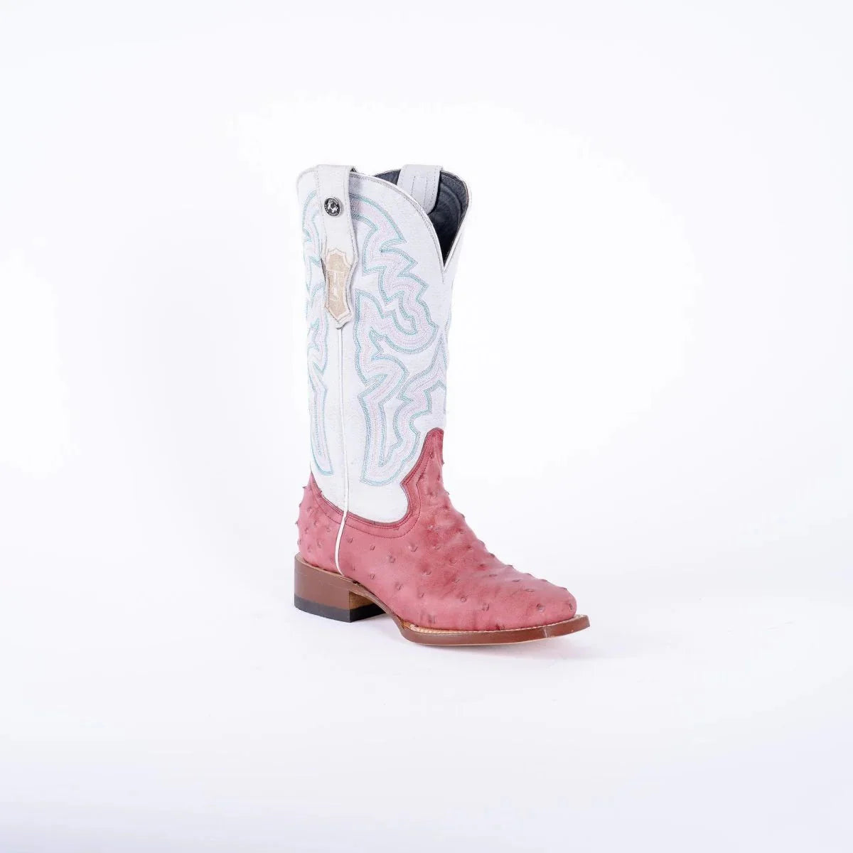 Tanner Mark Women's Ostrich Print Square Toe Boots Pink