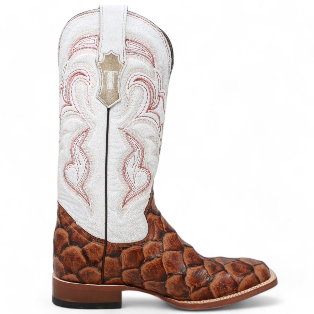 Tanner Mark Women's Pistol Print Monster Fish Square Toe Boots Cognac