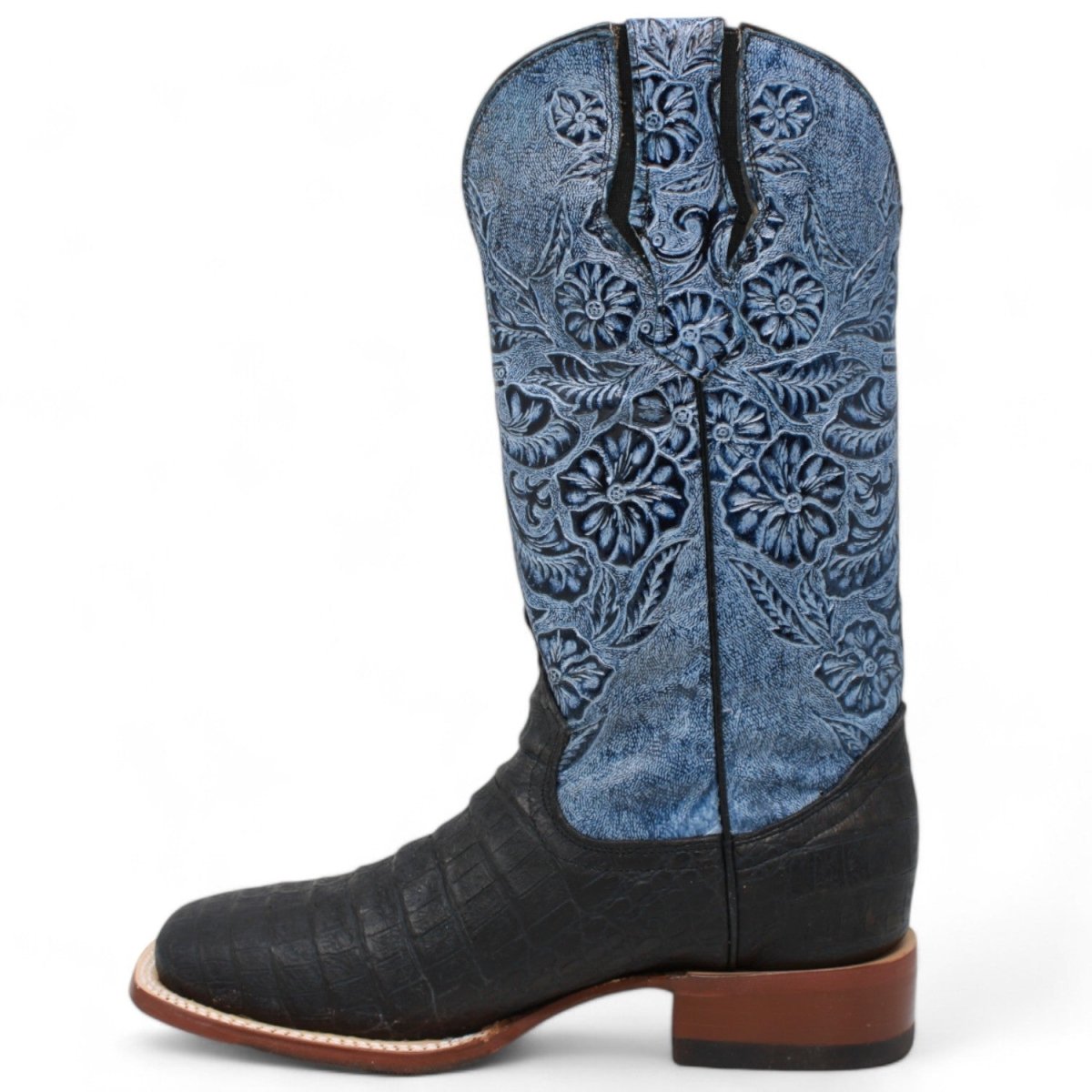 Tanner Mark Women's Print Caiman Belly Square Toe Boots Black TML207103