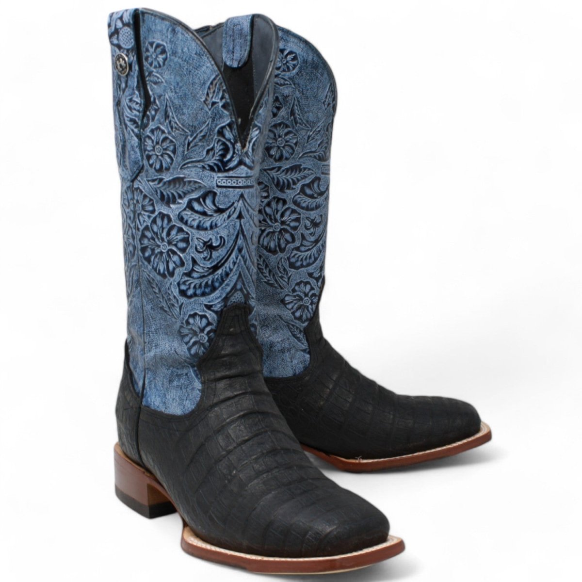 Tanner Mark Women's Print Caiman Belly Square Toe Boots Black TML207103
