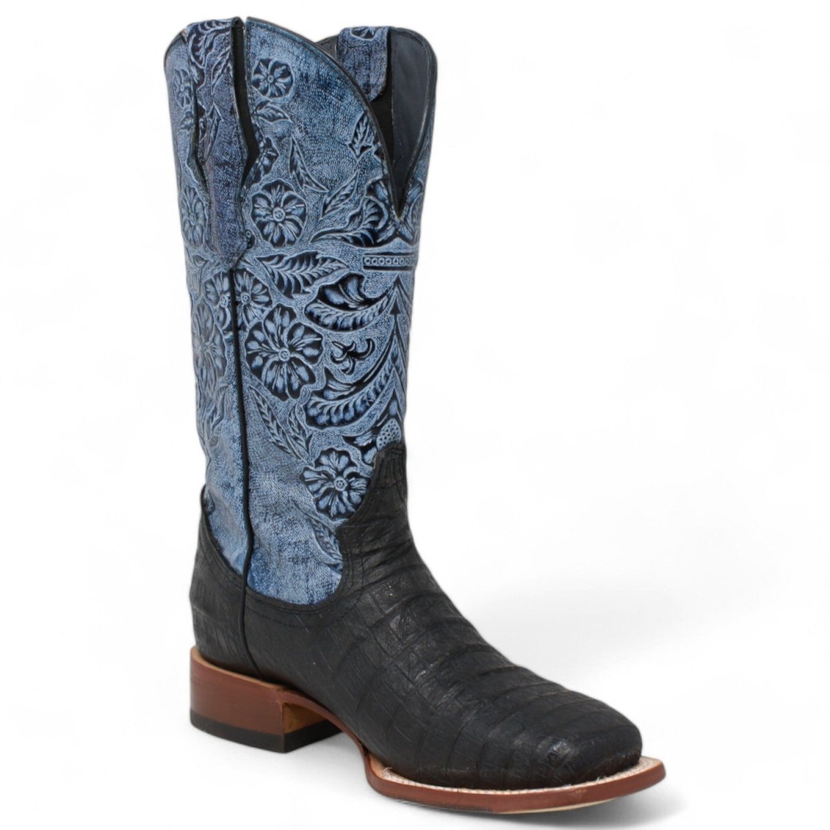 Tanner Mark Women's Print Caiman Belly Square Toe Boots Black TML207103