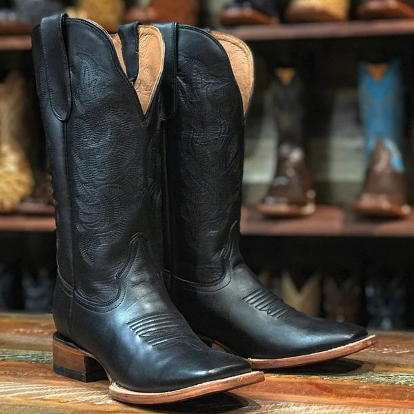 Bota Vaqures - Tanner Mark Women's Raven Leather Square Toe Boots Black TML201376