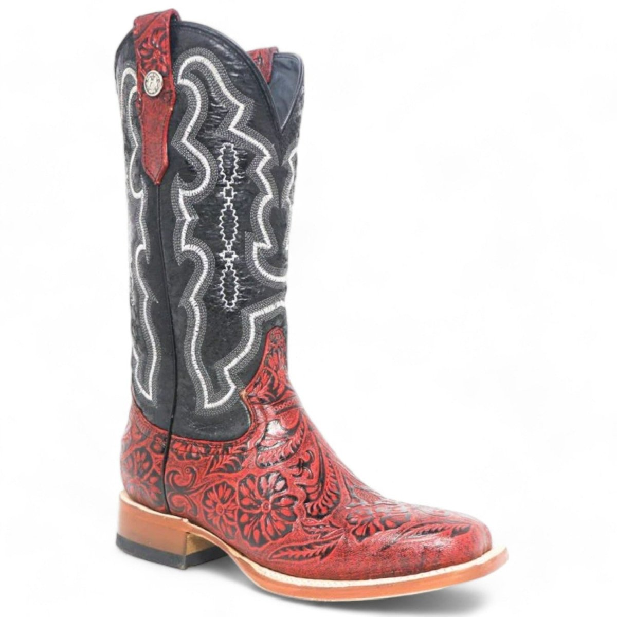 Tanner Mark Women's 'Rebecca" Hand Tooled Square Toe Leather Boots Red