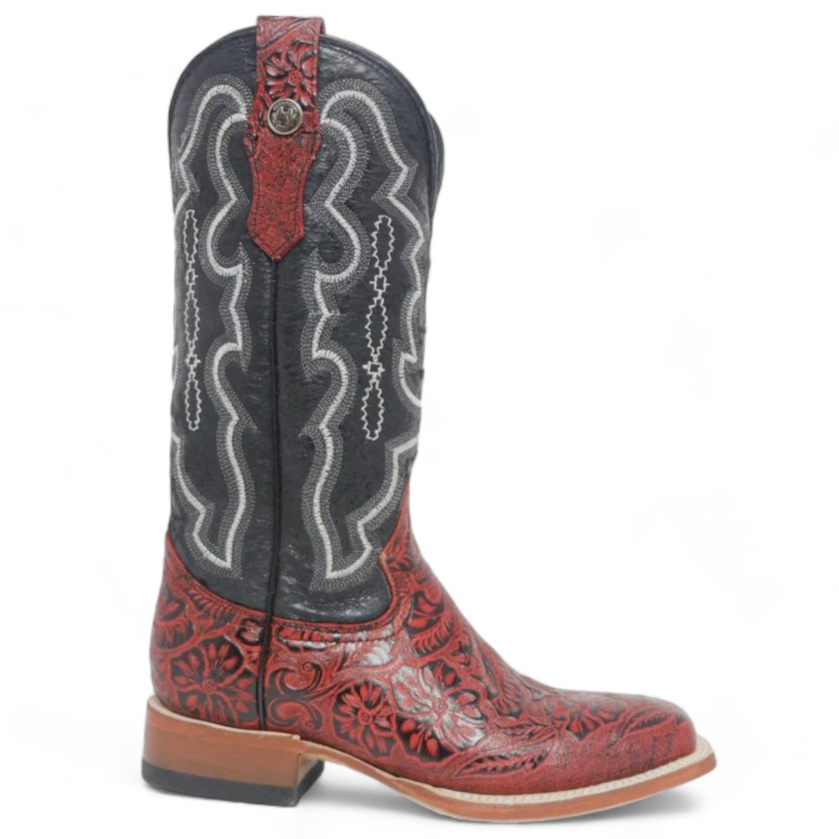 Tanner Mark Women's 'Rebecca" Hand Tooled Square Toe Leather Boots Red