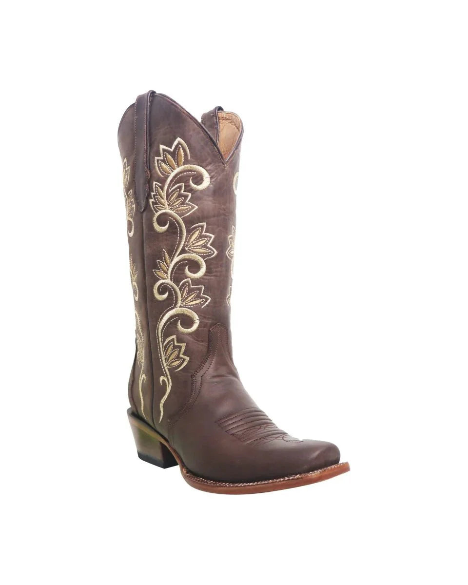 Tanner Mark Women's San Angelo Square Toe Leather Boots Chocolate