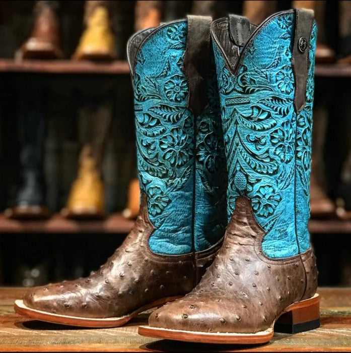 Women's 'Scarlet' Print Caiman Belly Square Toe Boots Burgundy