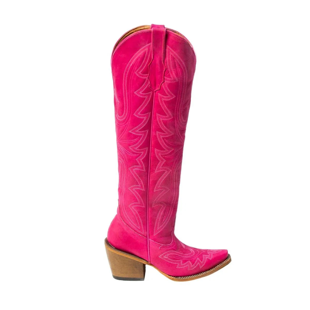 Tanner Mark Women's Snip Toe Fashion Heel Knee High Leather Boots Pink