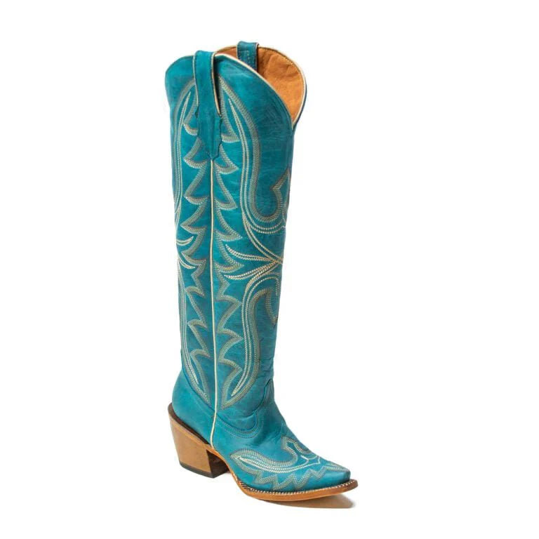 Tanner Mark Women's Snip Toe Fashion Heel Knee High Leather Boots Turquoise