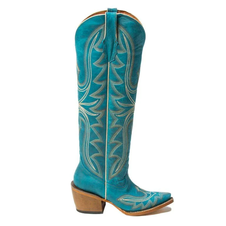 Tanner Mark Women's Snip Toe Fashion Heel Knee High Leather Boots Turquoise