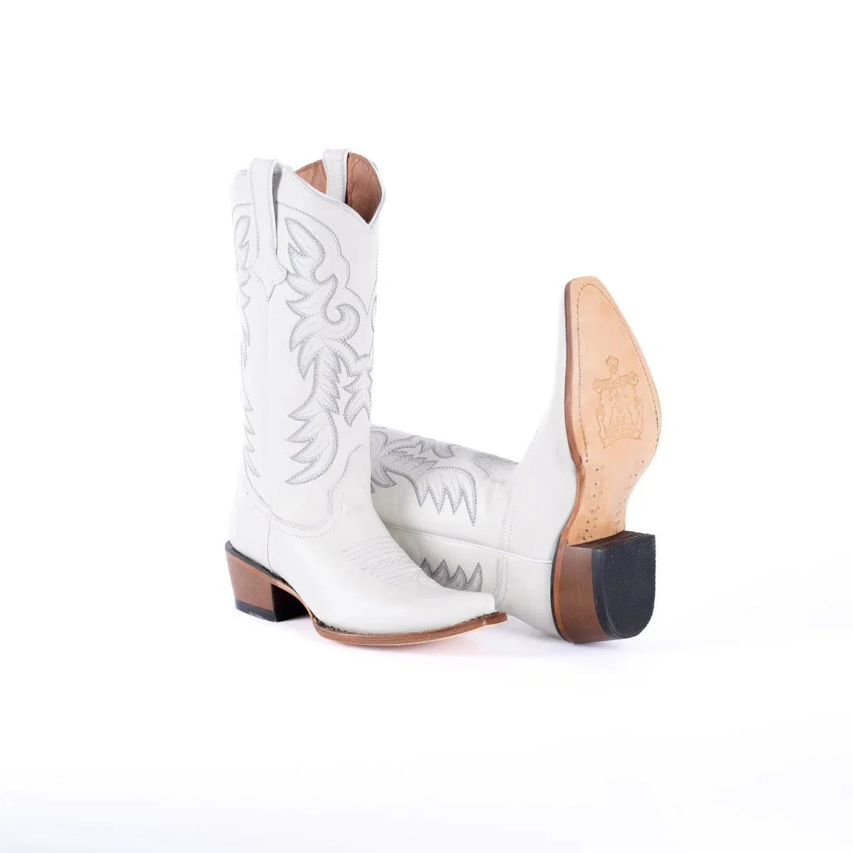 Tanner Mark Women's Snip Toe Leather Boots White Calf